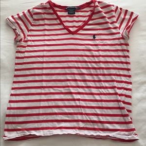 Ralph Lauren Sport: Red Striped V-Neck Shirt